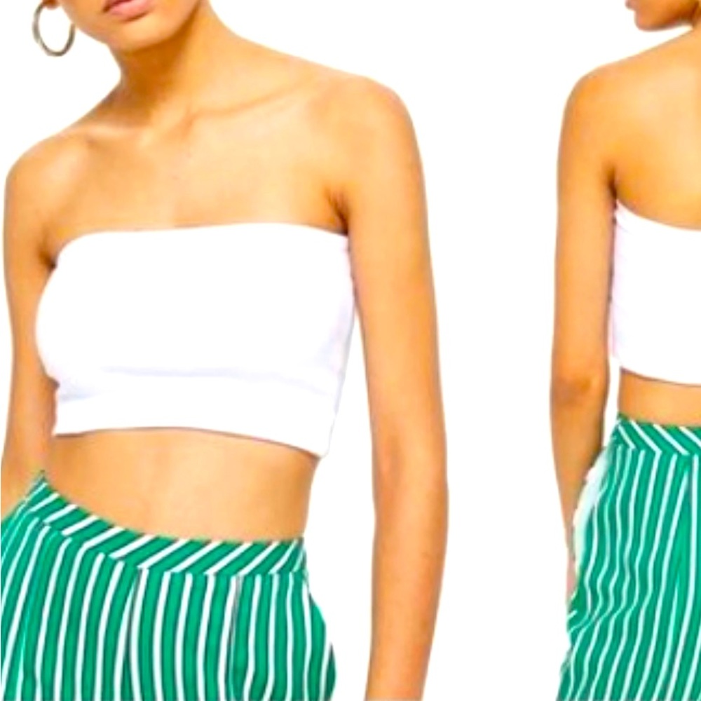 Topshop white ribbed bandeau tube top (viscose and elastane) white size US 8